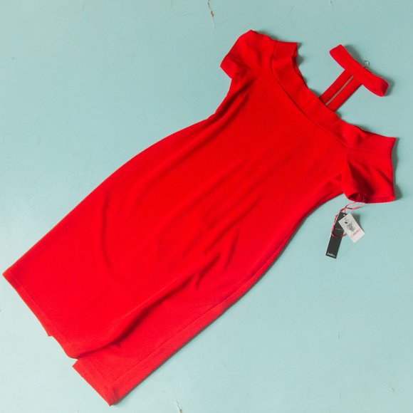 NEW Nicole Miller Studio Vintage Red Off Shoulder Choker Neck Sheath Dress Sz 10 - Picture 1 of 10